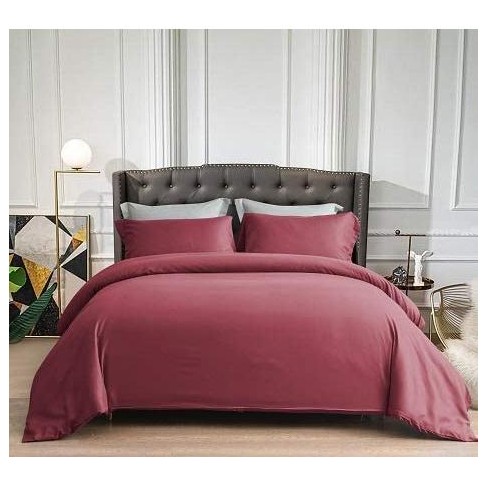 Full Burgundy Duvet Cover Set Soft Brushed Comforter Cover W/Pillow Sham 
