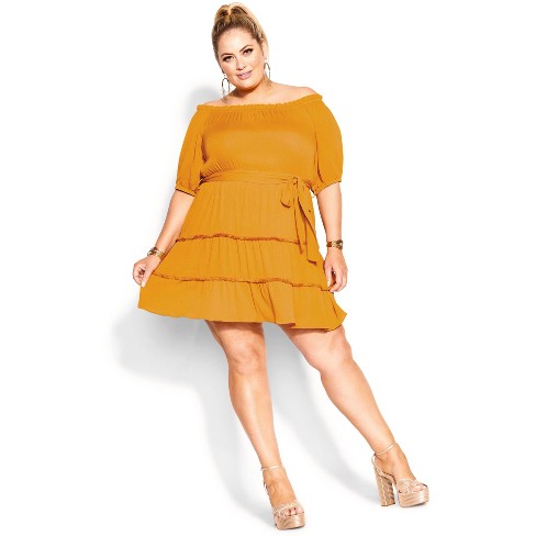 Women's Plus Size Fiesta Fringe Dress - gold | CITY CHIC - image 1 of 3