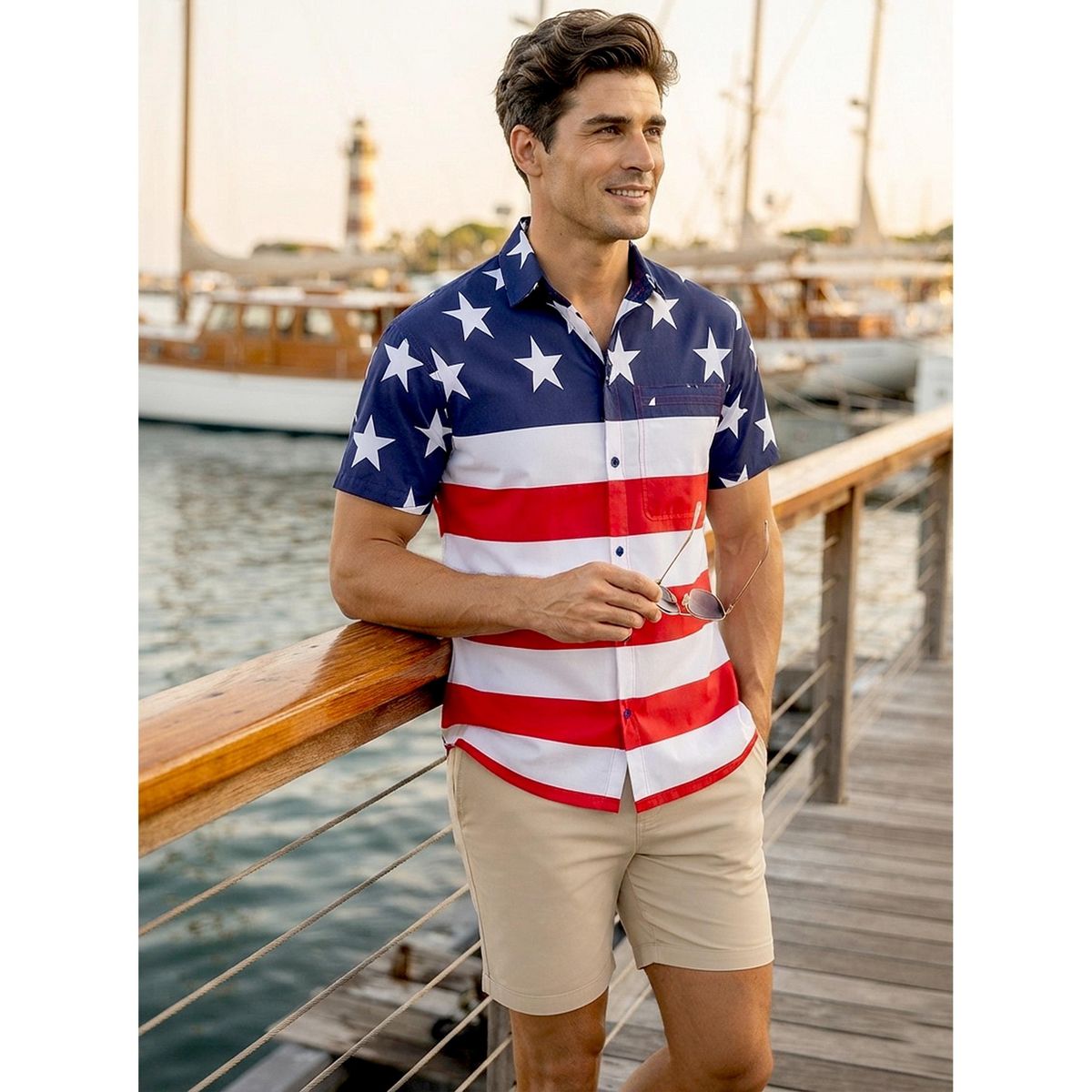 LA LEELA Mens Hawaiian Shirts Short Sleeve Button Down Shirt Mens 4th of July Patriotic Shirts Casual Holiday Summer Party Shirts Funny 3XL Red Flags - thumbnail 4
