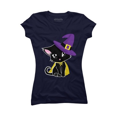 Junior's Design By Humans Halloween Cat By AdrianaOliveira T-Shirt