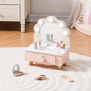 ROBOTIME Doll Furniture Pretend Makeup Table Set, Kid Dressing Table Toy, Dollhouse Furniture, Kid Gift for Girl, Pink, 6.2"*11.4"*13.8" - 1 of 4