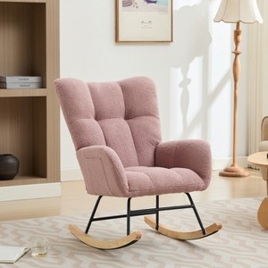 ROOMTEC Modern Upholstered Accent Rocking Chair with Side Pocket, High Backrest Rocker Glider Chair, Armchair with Solid Wood Legs - 1 of 4
