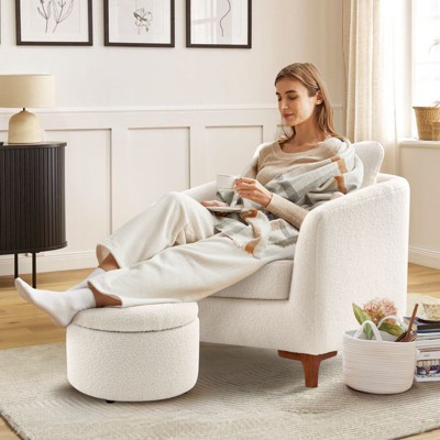 Fluffy Accent Reading Chair with Ottoman   | COLAMY