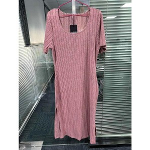 Women's Plus Size Basic Ribbed Knit Dress Short Sleeve Scoop Neck Slit Hem Midi Dress Pink 3XL - 1 of 1