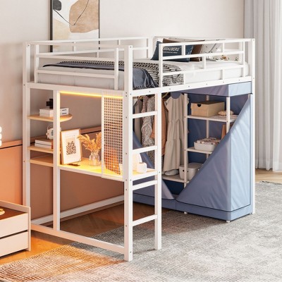 NicBex Twin/Full Metal Loft Bed with Desk,Shelves,Wardrobe&LED for Teens&Gamers,Versatile Gaming Loft Bed Platform,Space-Saving,350lbs Max