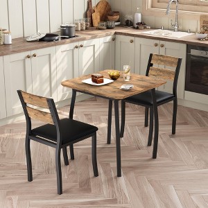 Dining Table Set for 2, 3 Piece Small Kitchen Table and 2 Upholstered Chairs with Metal Frame & Wood Grain Tabletop - 1 of 4