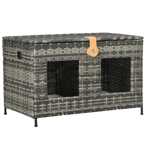 Pawhut Rattan Cat Bed With Removable Divider Double room Wicker Cat Beds For Indoor Cats Pet Furniture For 2 Cats Cushions Outdoor Indoor Gray Target