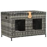 PawHut Rattan Cat Bed with Removable Divider, Double-Room Wicker Cat Beds for Indoor Cats, Pet Furniture for 2 Cats, Cushions, Outdoor Indoor, Gray