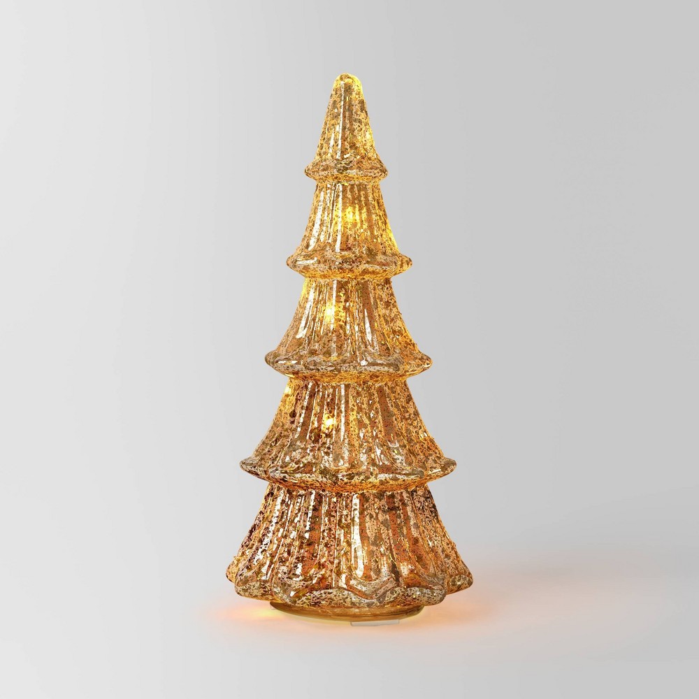 14" Christmas Mercury Lit Glass Tiered Tree Decor Champagne - Wondershop™