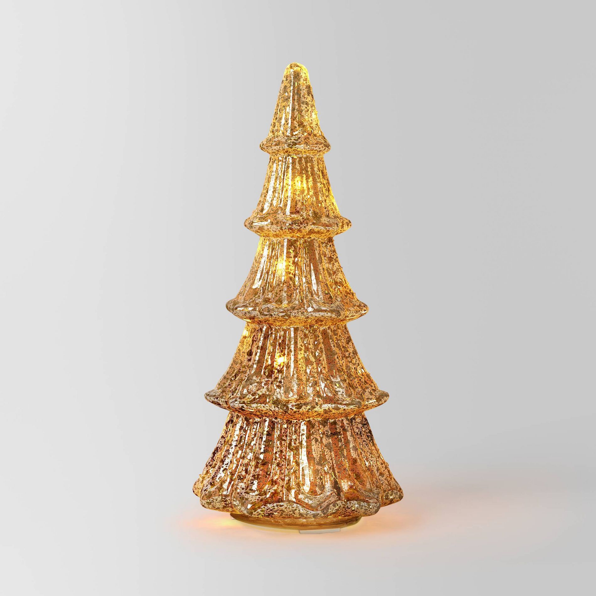 14" Christmas Mercury Lit Glass Tiered Tree Decor Champagne - Wondershop™
