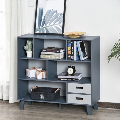 Gray and White MDF Kids Cube Storage Bookcase with Drawers