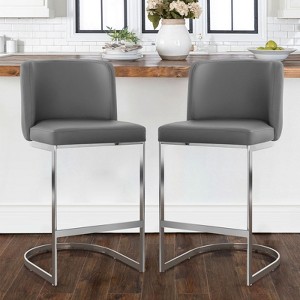Bekrvio 26" Counter Height Bar Stools - with Back & C-Shaped Metal Frame, Upholstered Chairs for Kitchen Island, Home Bar, Pub - 1 of 4