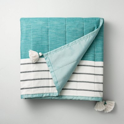 Bold Stripe Outdoor/Picnic Throw Blanket Teal - Hearth & Hand™ with Magnolia