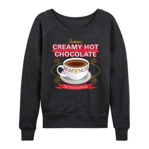 Women's - The Polar Express - Hot Chocolate Lightweight French Terry Wide Neck Long Sleeve Graphic Shirt - 1 of 4