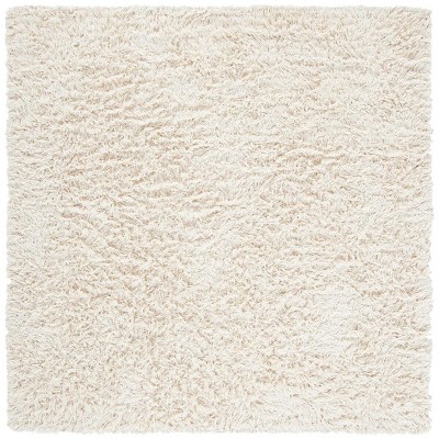 Ivory Tufted Handmade Wool Shag Square Rug