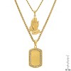 Steeltime 24" and 30" 18k gold plated stainless steel double layered chain with prayer hands & Our Father prayer dog tag pendant. - 3 of 4