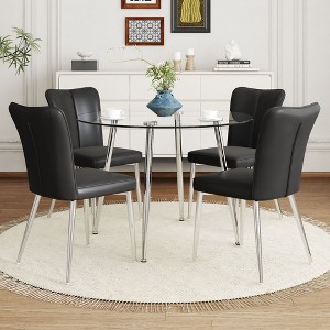 Nicbex Dining Table Set for 4 Kitchen Table Modern Luxurious Round Tempered Glass Dining Table Set with 4 Dining Chair - 1 of 4