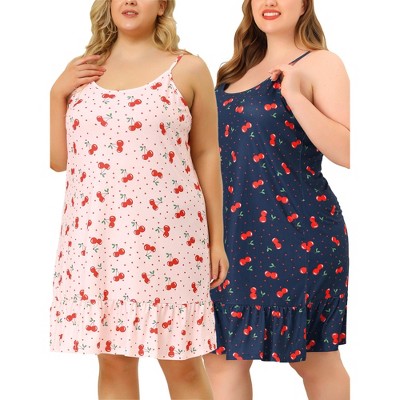 Agnes Orinda Women's Plus Size Sleeveless Ruffle Hem Cute Print Nightgowns