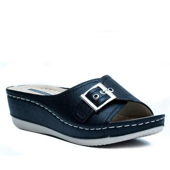 GC Shoes Justina Buckle Comfort Slide Wedge Sandals