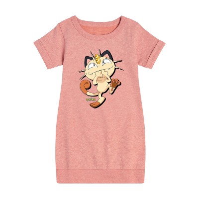 - Pokémon - Meowth Mischevious Laugh Graphic Short Sleeve Fleece Dress