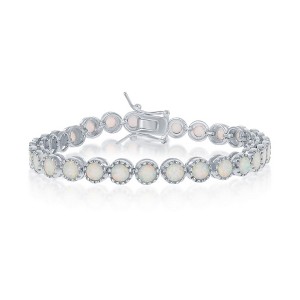 Opalata Sterling Silver Round White Inlay Opal With Beaded Border Tennis Bracelet - White - 7 Inch - 1 of 2