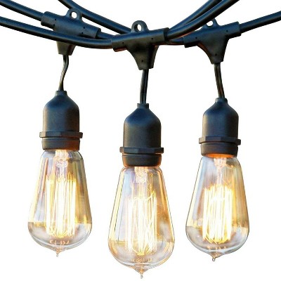 Brightech Ambience Vintage Outdoor String Lights with 15 Hanging Sockets & Edison Bulbs for Outside, Backyard, Cafe, Patio, or Porch, 48 Foot, Black