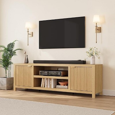 Fluted TV Stand for 80 Inch, Modern Entertainment Center with Storage, with Fluted Door and Gold Handle for Living Room Bedroom
