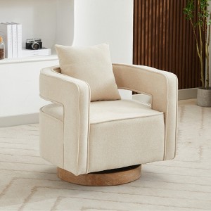 Hrinhom 29"W Upholstered Linen Blend Swivel Chair,Modern Accent Chair with Pillow and Wooden Base - 1 of 4