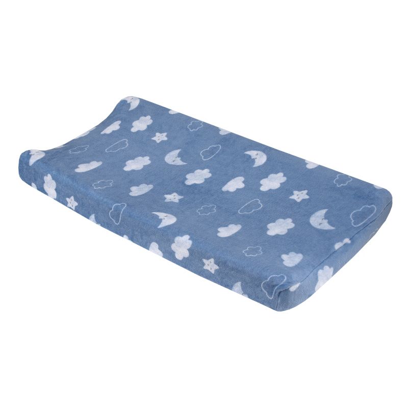 Carter's Blue Elephant - Chambray, and White Clouds, Moon and Stars Super Soft Contoured Changing Pad Cover, 1 of 4
