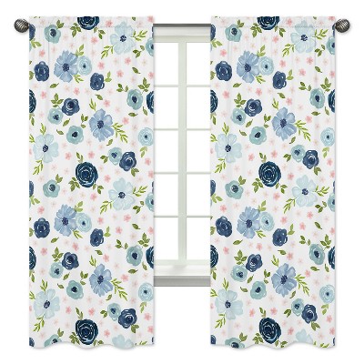 2pc Sweet Jojo Designs Watercolor Floral Window Panel Pink/Blue - Sweet Jojo Designs
