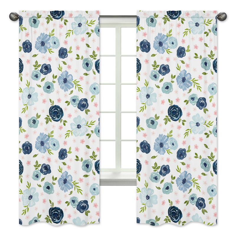2pc Watercolor Floral Kids&#39; Window Panel Curtains Pink and Blue - Sweet Jojo Designs, 1 of 7