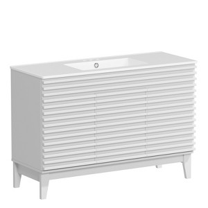 APRILSOUL  Bathroom Vanity, Mid-Century Bathroom Vanity with 2 Soft Closing Doors, Freestanding Bathroom with Wood Grain Laminate - 1 of 4