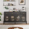 62'' Buffet Cabinet with Storage,Wooden Buffet Cabinet with 3 Drawers and 4 Fluted Glass Doors, Coffee Bar Cabinet Buffet Table - 3 of 4