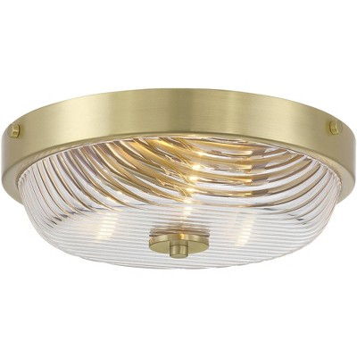 12" Round Brass and Glass Flush-Mount Ceiling Light Fixture