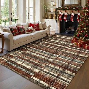 Washable Plaid Area Rug, Non-Slip Low Pile, Stain Resistant,Rustic Soft Carpet for living room, bedroom, office, or dining room - 1 of 4