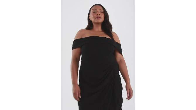 QUIZ Women's Plus Size Chiffon Ruched Midi Dress, 2 of 8, play video