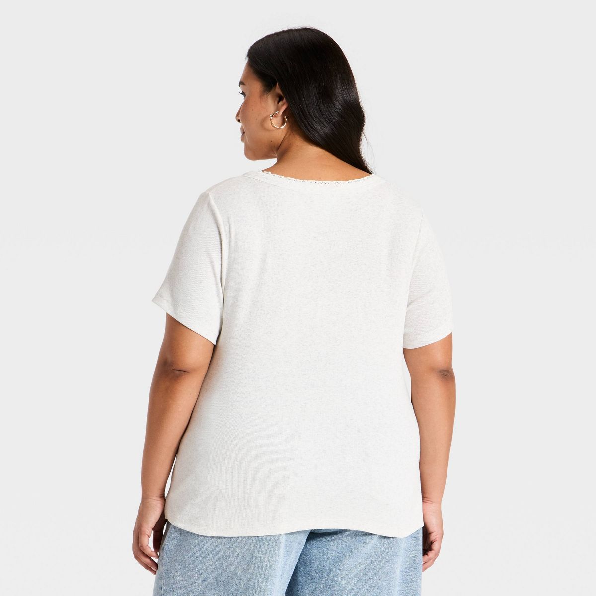 Women's Plus Short Sleeve Scoop Neck Button-Front Henley Top - Ava & Viv™ - thumbnail 5