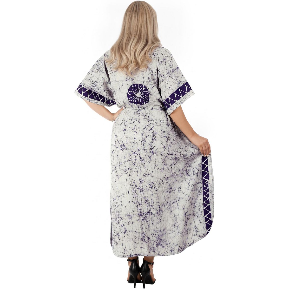 LA LEELA Summer Cotton Women Resort Lounge Caftan Dress Cruise Vacation Holiday Cover Up Travel Style 2X-3X Blue Star - thumbnail 2