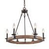 LNC Laius 6-Lights 22.8"Wagon Wheel Farmhouse Candle Chandelier,Rustic Bronze and Brown Wood Tone - 4 of 4