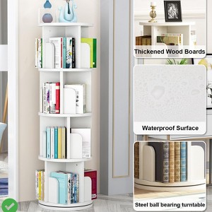Rotating Corner Bookcase Tower - 4-Tier Space-Saving White/Black Wood Display Shelves for Kids & Adults - 1 of 4