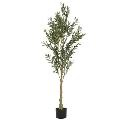 GlasFlength Artificial Plants Artificial Rubber Tree Artificial Olive Tree Faux Plants for Indoor Home Decoration, Green, 30"*30"*71"