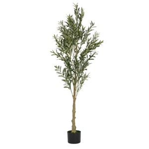 GlasFlength Artificial Plants Artificial Rubber Tree Artificial Olive Tree Faux Plants for Indoor Home Decoration, Green, 30"*30"*71" - 1 of 4