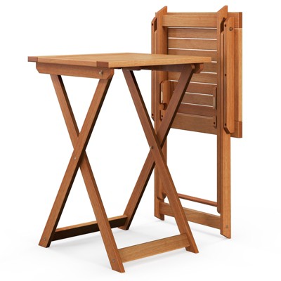 Tangkula 20" Folding Table Outdoor Hardwood Bistro Table w/ Slatted Tabletop Patio