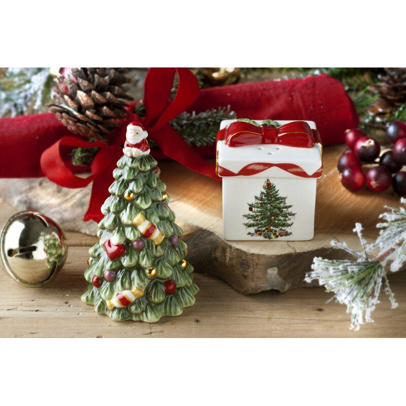 Spode Christmas Tree Gold Figural Tree & Gift Salt & Pepper, 3 of 4