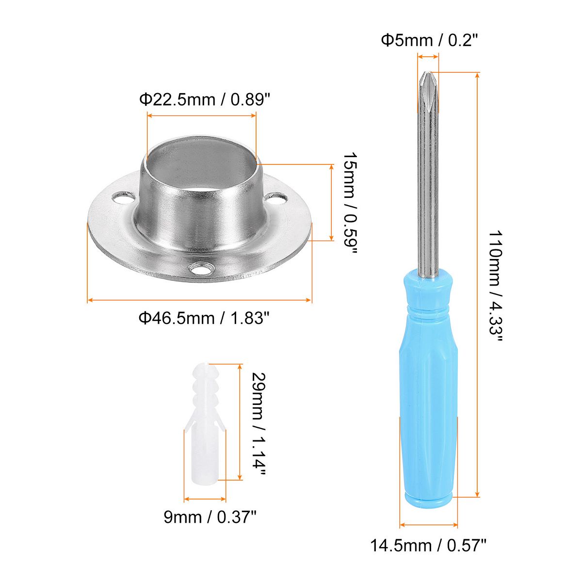 Unique Bargains O-Shaped Stainless Steel Closet Shower Rod Holder 4 Pcs - thumbnail 6