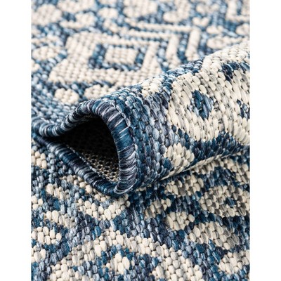 Elegant Blue and Gray 4'x6' Synthetic Outdoor Rug