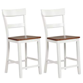 Costway Wooden Bar Stool Set of 2 Bar Chairs with LVL Rubber Wood Frame, Backrest, Footrest Black/White