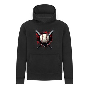 Everyday Kids Baseball Boys Pullover Hoodie – Bold Home Plate, Crossed Bat & Baseball Sweatshirt - 1 of 4