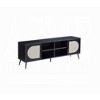 60" PVC Veneer and MDF TV Stand with Metal Legs, Rattan Insert, 4 Shelves and 2 Doors for Living Room and Bedroom - 2 of 4