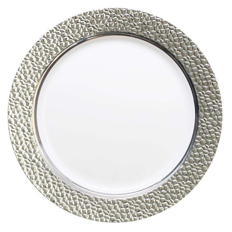 Smarty Had A Party 7.5" White with Silver Hammered Rim Round Plastic Appetizer/Salad Plates (120 Plates), 1 of 5